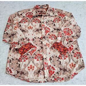 Robert Graham Button Down Shirt Earth Toned Floral, Contrasting Cuff, Sz 3XL